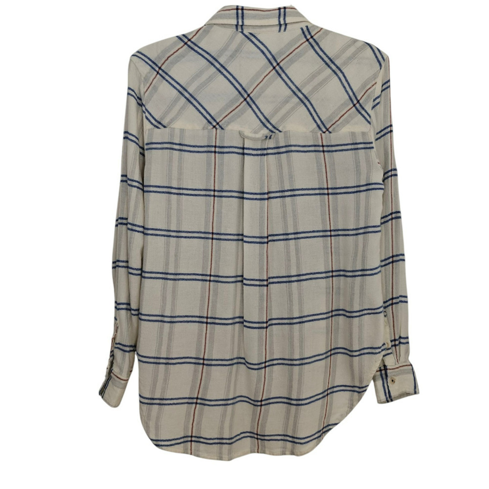 Anthropologie Pilcro Plaid Tuxedo Buttondown Shirt Size XS Blue White Ruffle - Picture 5 of 10